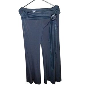 La Scala pull up wide leg stretch pants with gathered bow at waist